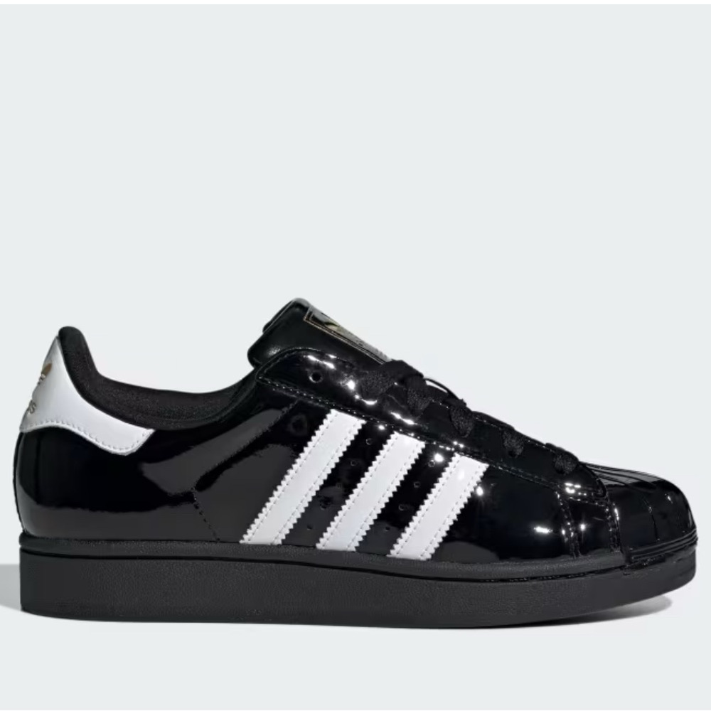 Adidas Glossy Black Sneakers with White Stripes